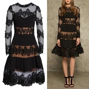 Bronx and Banco Black Lace Midi Dress